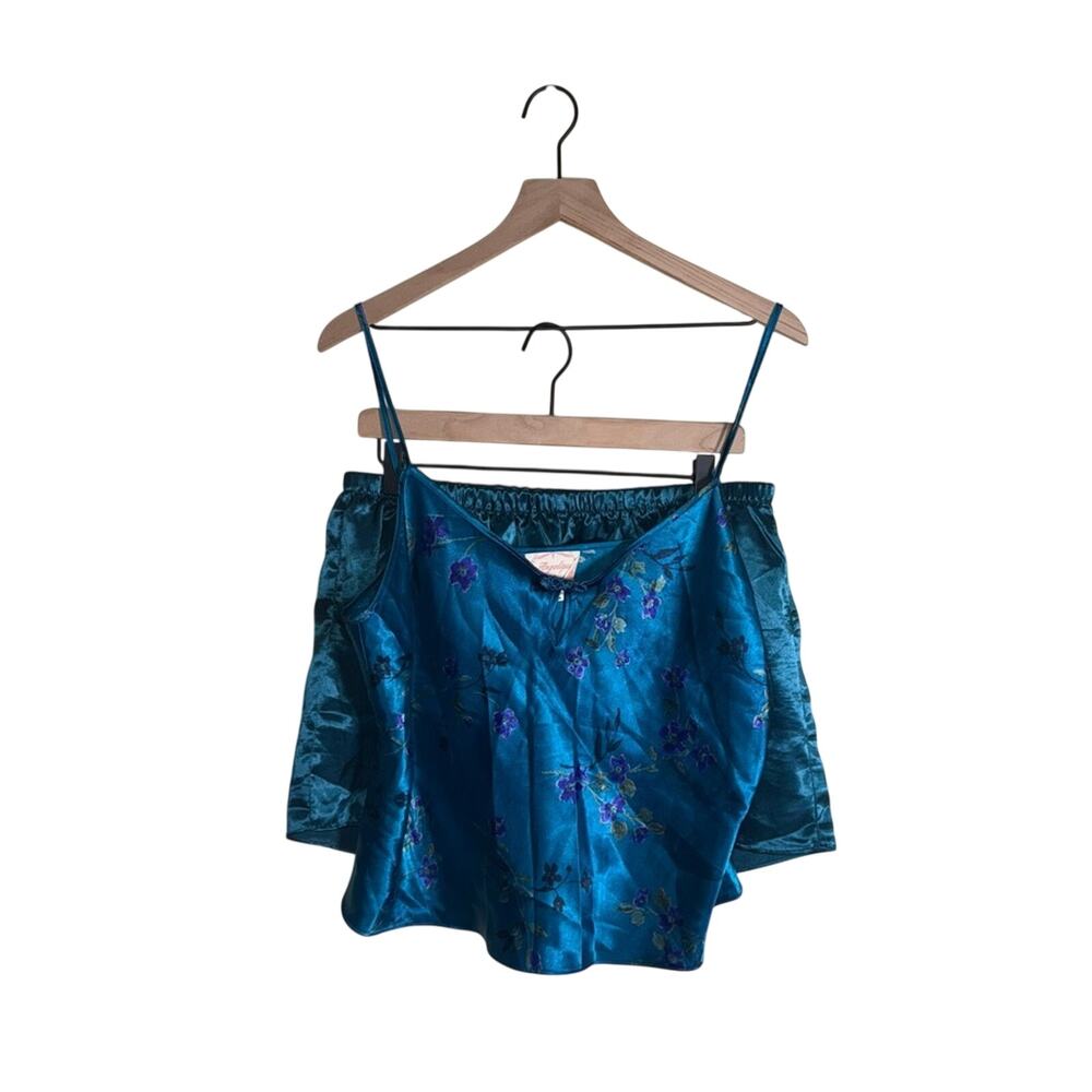 NWT VINTAGE ANGELIQUE 90s Teal and Purple Floral satin effect sleepwear set 1X